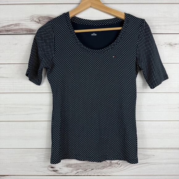 Tommy Hilfiger Navy Blue‎ Polka Dot Short Sleeve Top Small - Picture 1 of 6
